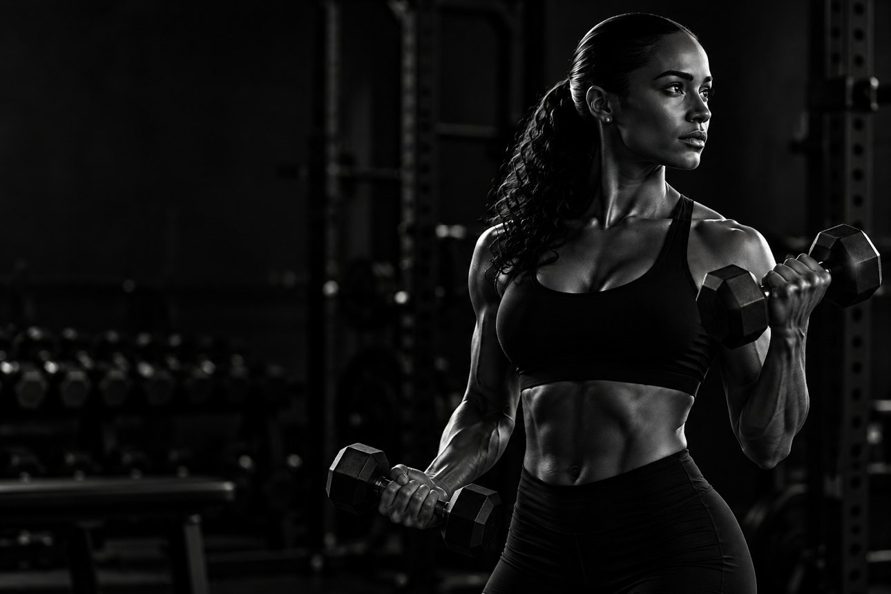 Athlete training with dumbbells in a gym